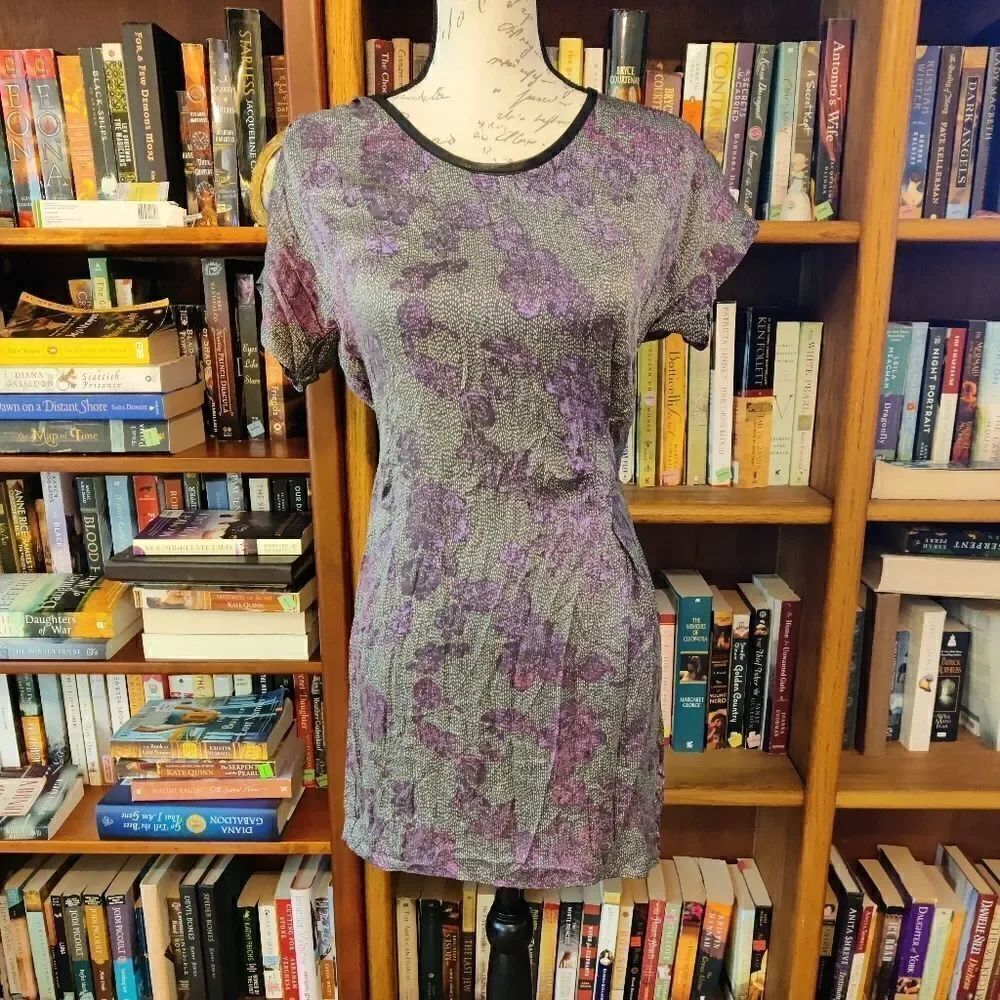 Rebecca Taylor Side Ruched Purple Floral Silk Mini Dress Sz 2 EUC